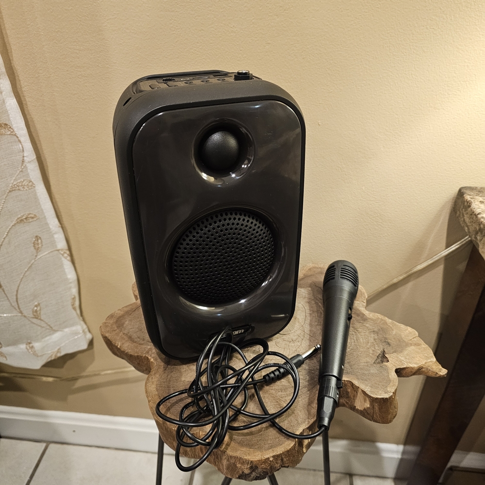 2 Boom Black Portable Speaker with Microphone Color Changing Lights